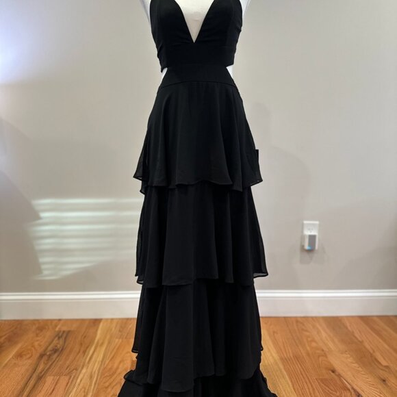 Lulus Tier And Now Black Tie-back Tiered Maxi Dress - Size M - Picture 2 of 13
